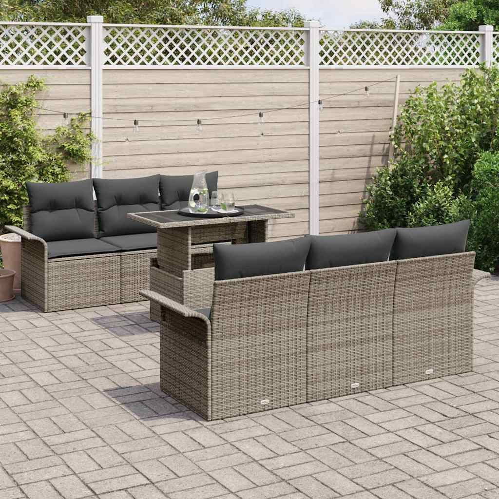 vidaXL Zestaw Sof na Ogród z poduszką 7 pcs Szary Rattan poli