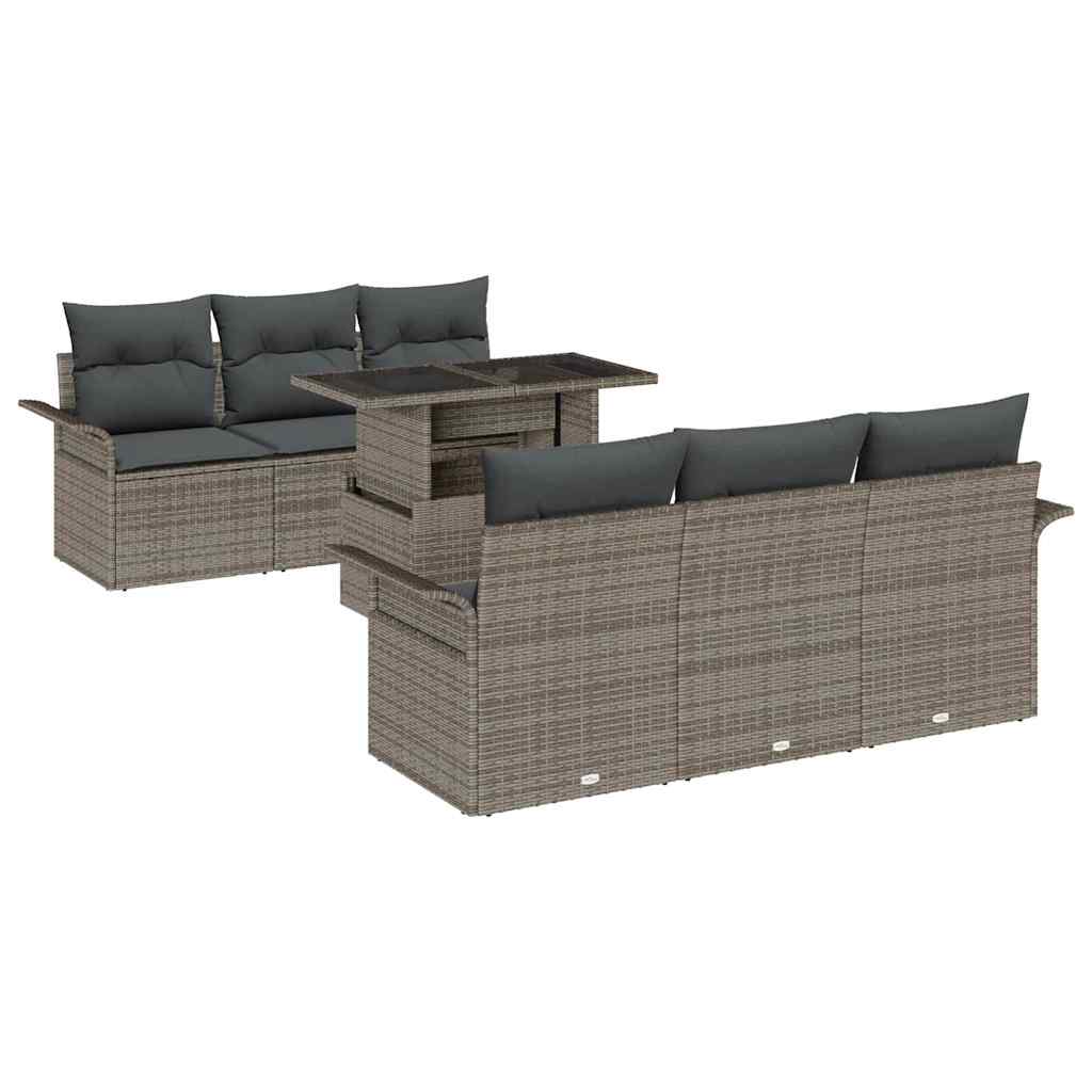 vidaXL Zestaw Sof na Ogród z poduszką 7 pcs Szary Rattan poli