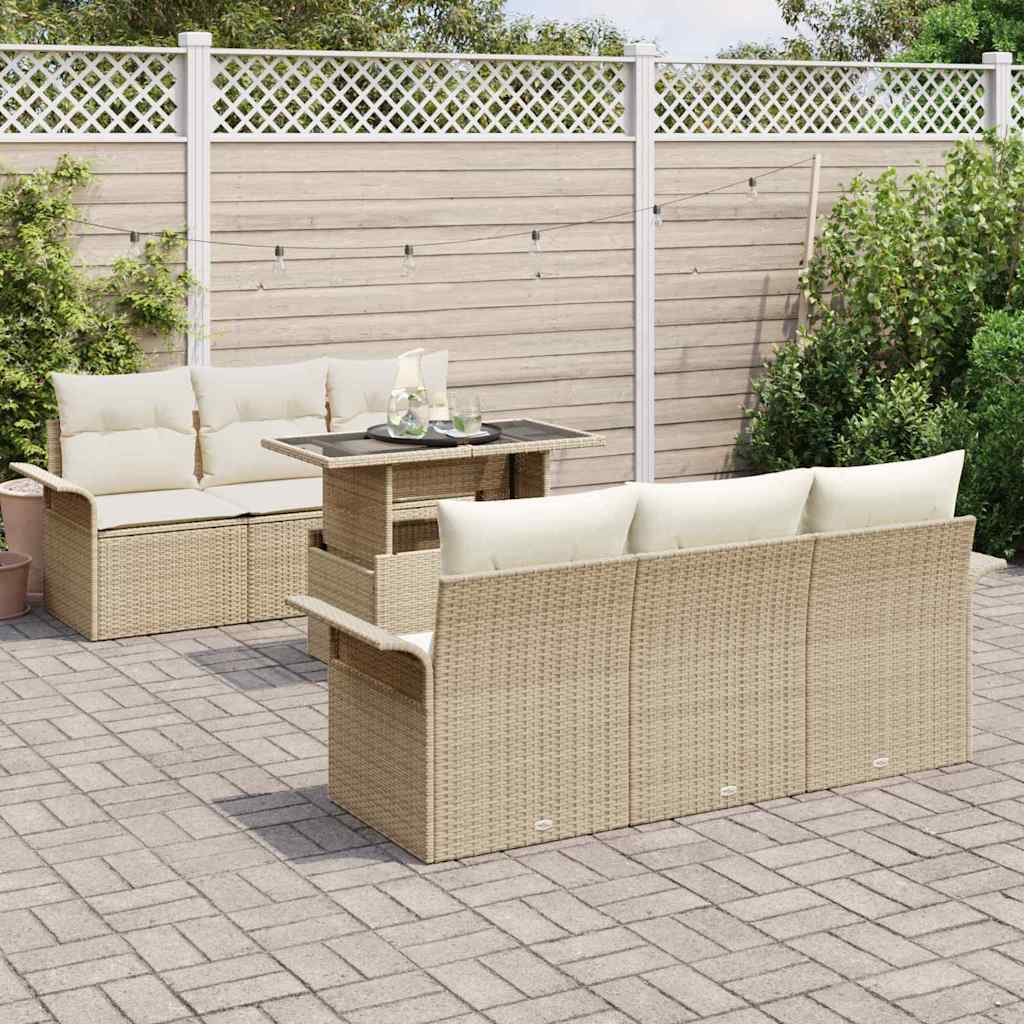 vidaXL Zestaw Sof na Ogród z poduszką 7 pcs Beżowy Polirattan