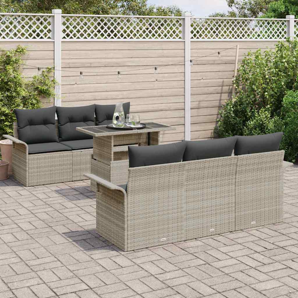 vidaXL Zestaw Sof na Ogród z poduszką 7 pcs Jasnoszary Rattan poli
