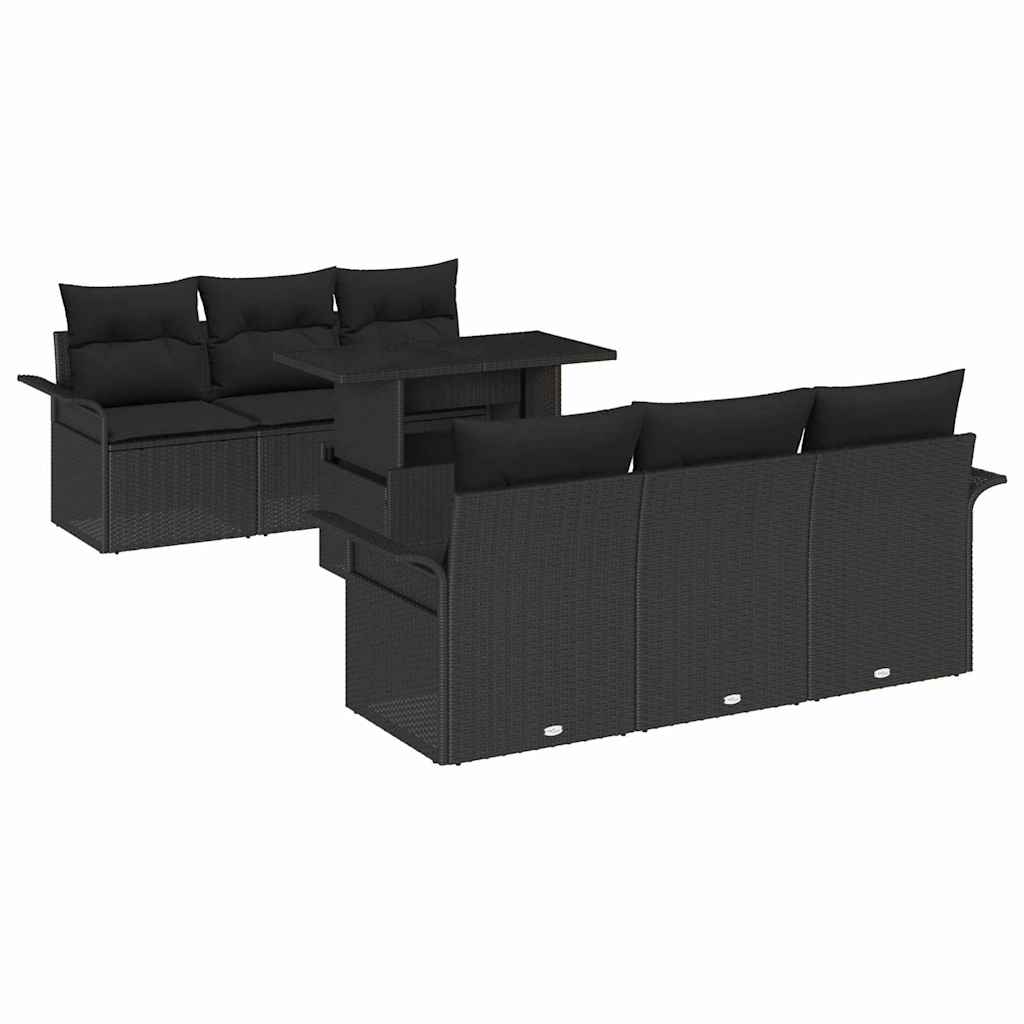 vidaXL Zestaw Sof na Ogród z poduszką 7 pcs Czarny Rattan poli