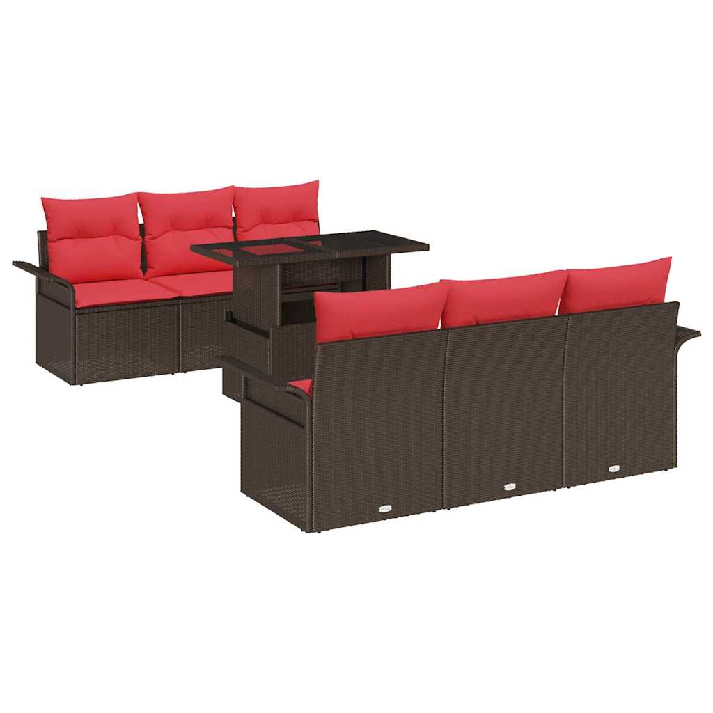 vidaXL Zestaw Sof na Ogród z poduszką 7 pcs Brązowy Rattan poli