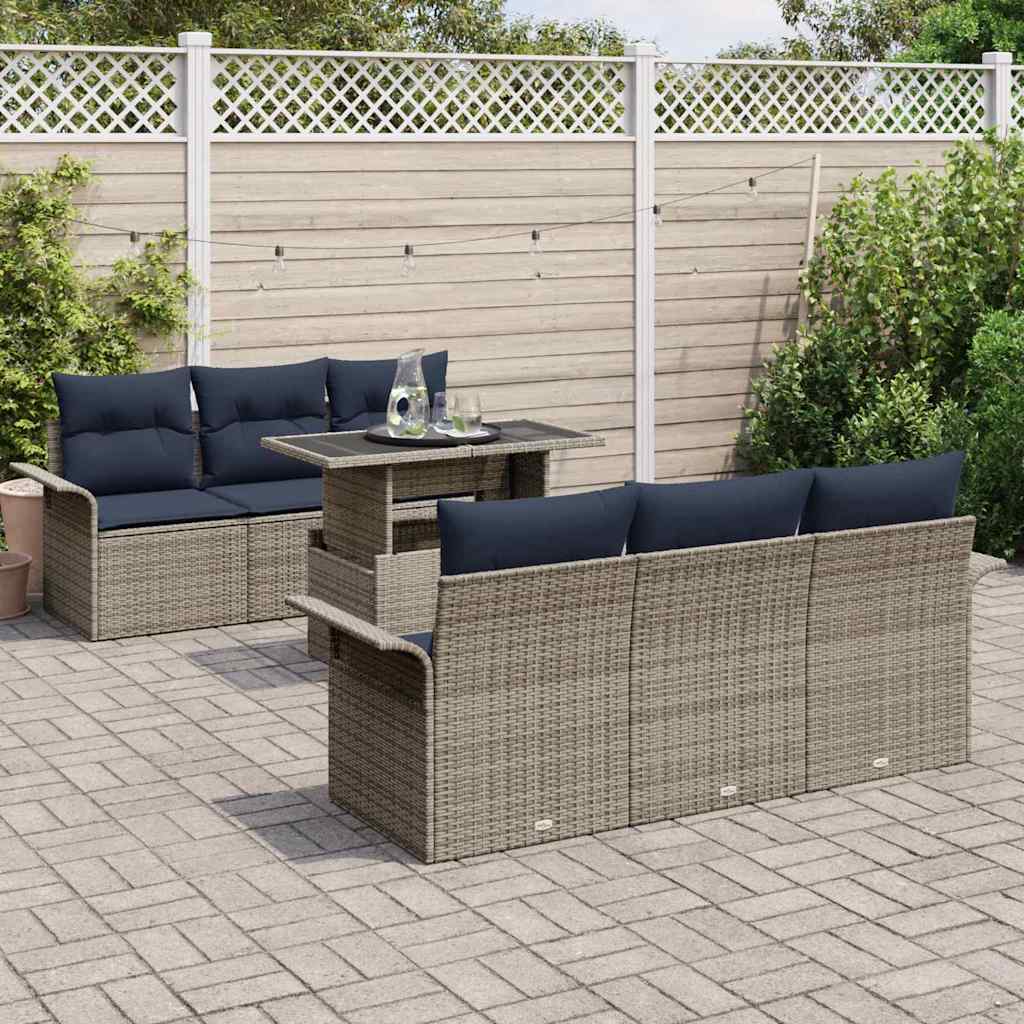vidaXL Zestaw Sof na Ogród z poduszką 7 pcs Szary Rattan poli