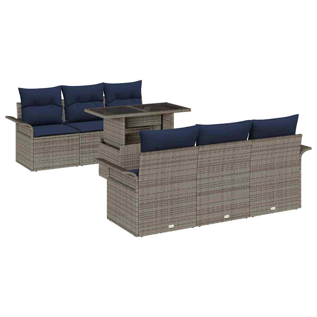vidaXL Zestaw Sof na Ogród z poduszką 7 pcs Szary Rattan poli
