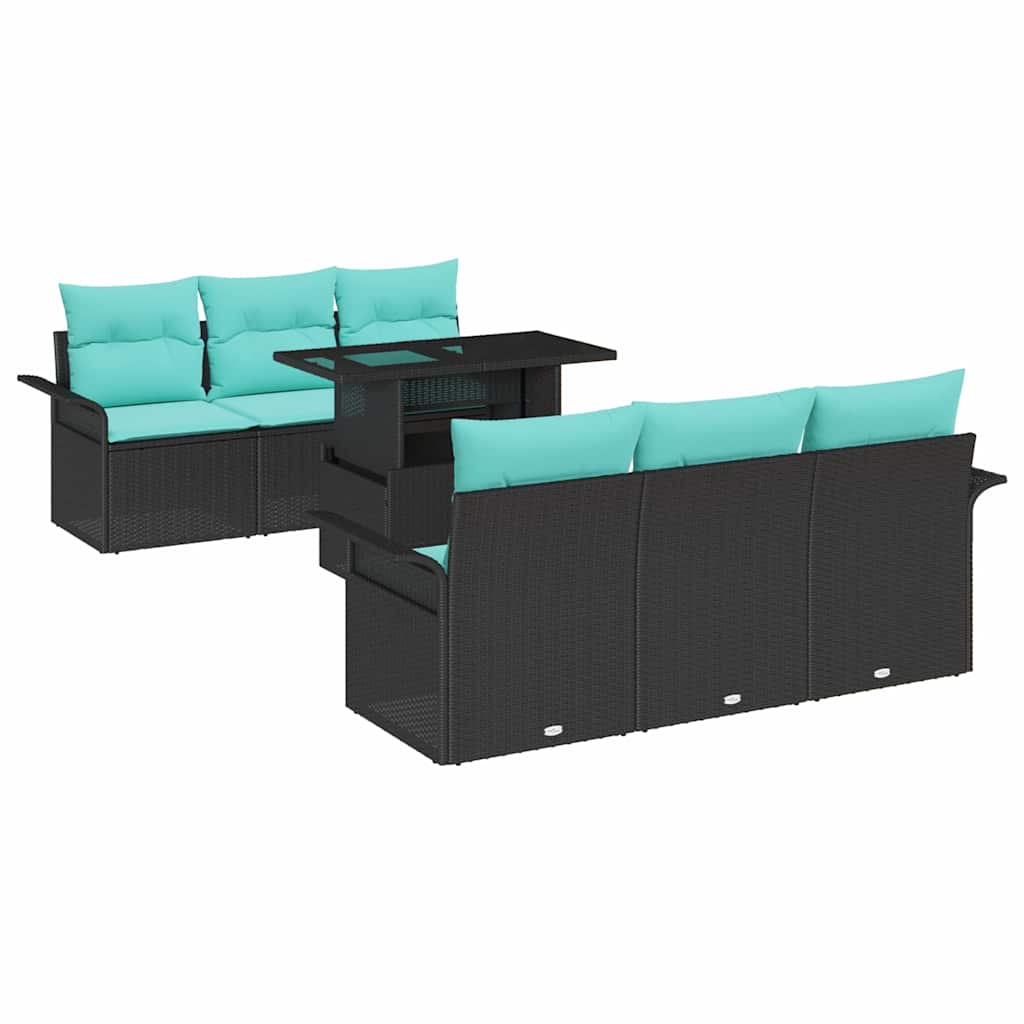 vidaXL Zestaw Sof na Ogród z poduszką 7 pcs Czarny Polirattan