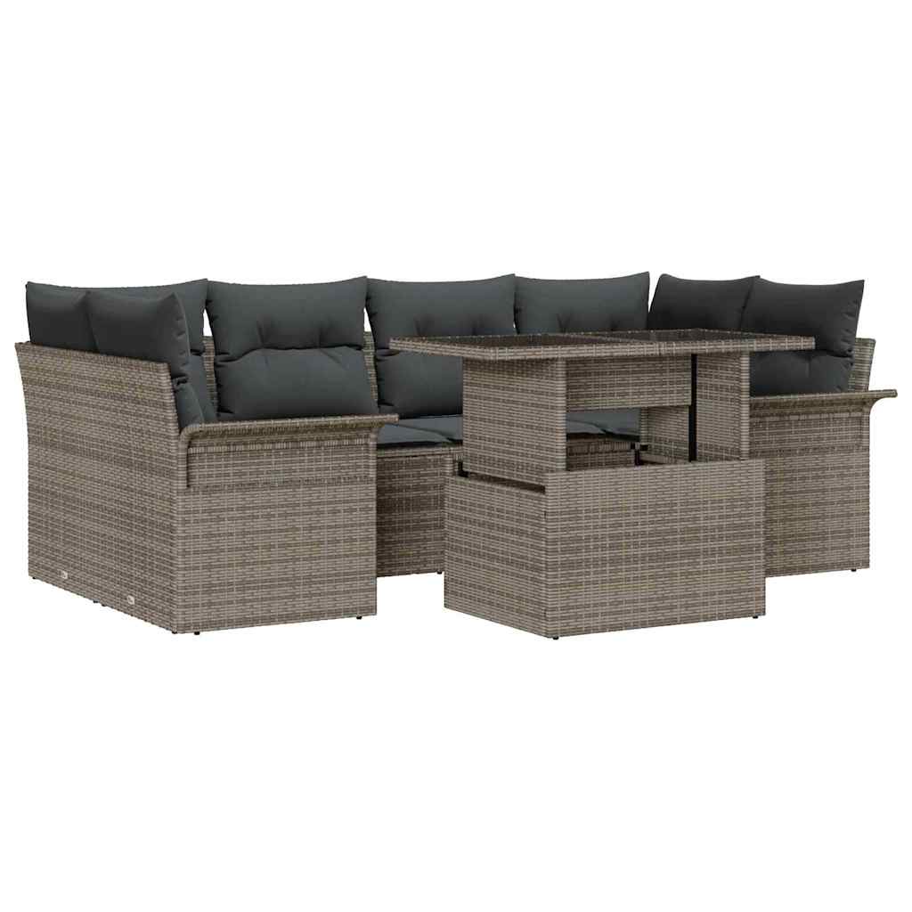 vidaXL Zestaw Sof na Ogród z poduszką 7 pcs Szary Rattan poli