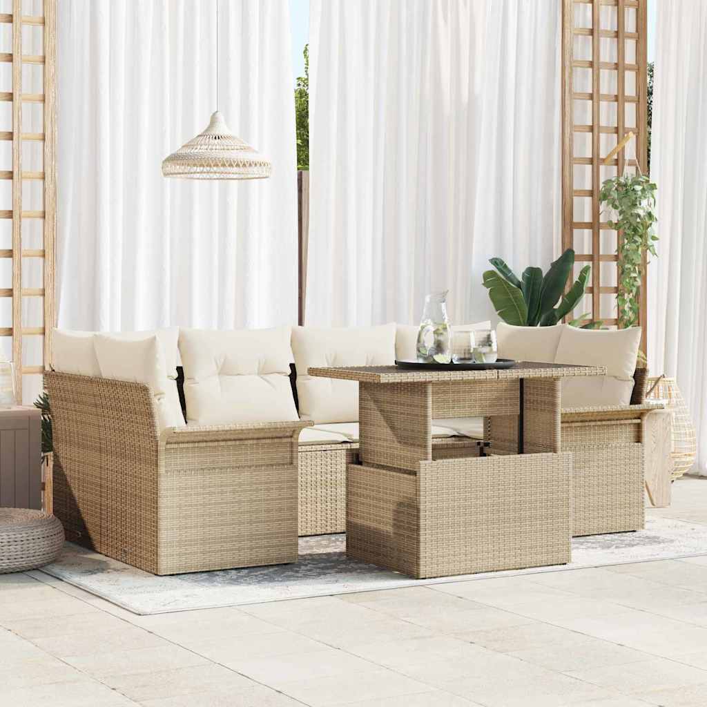 vidaXL Zestaw Sof na Ogród z poduszką 7 pcs Beżowy Rattan poli