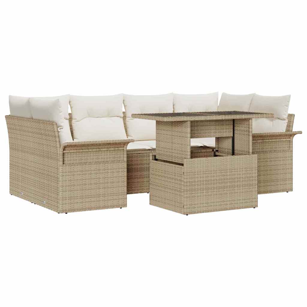 vidaXL Zestaw Sof na Ogród z poduszką 7 pcs Beżowy Rattan poli