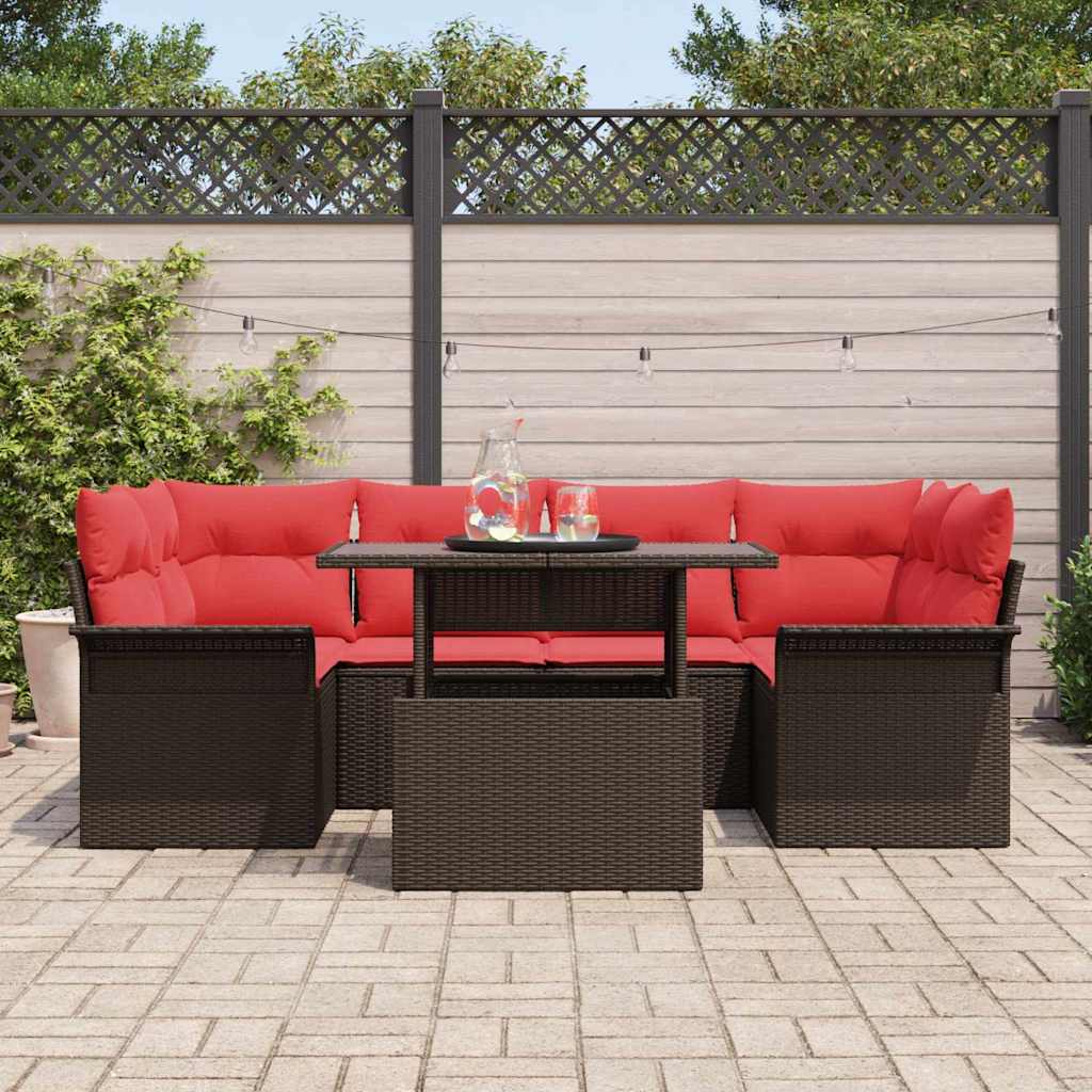 vidaXL Zestaw Sof na Ogród z poduszką 7 pcs Brązowy Rattan poli