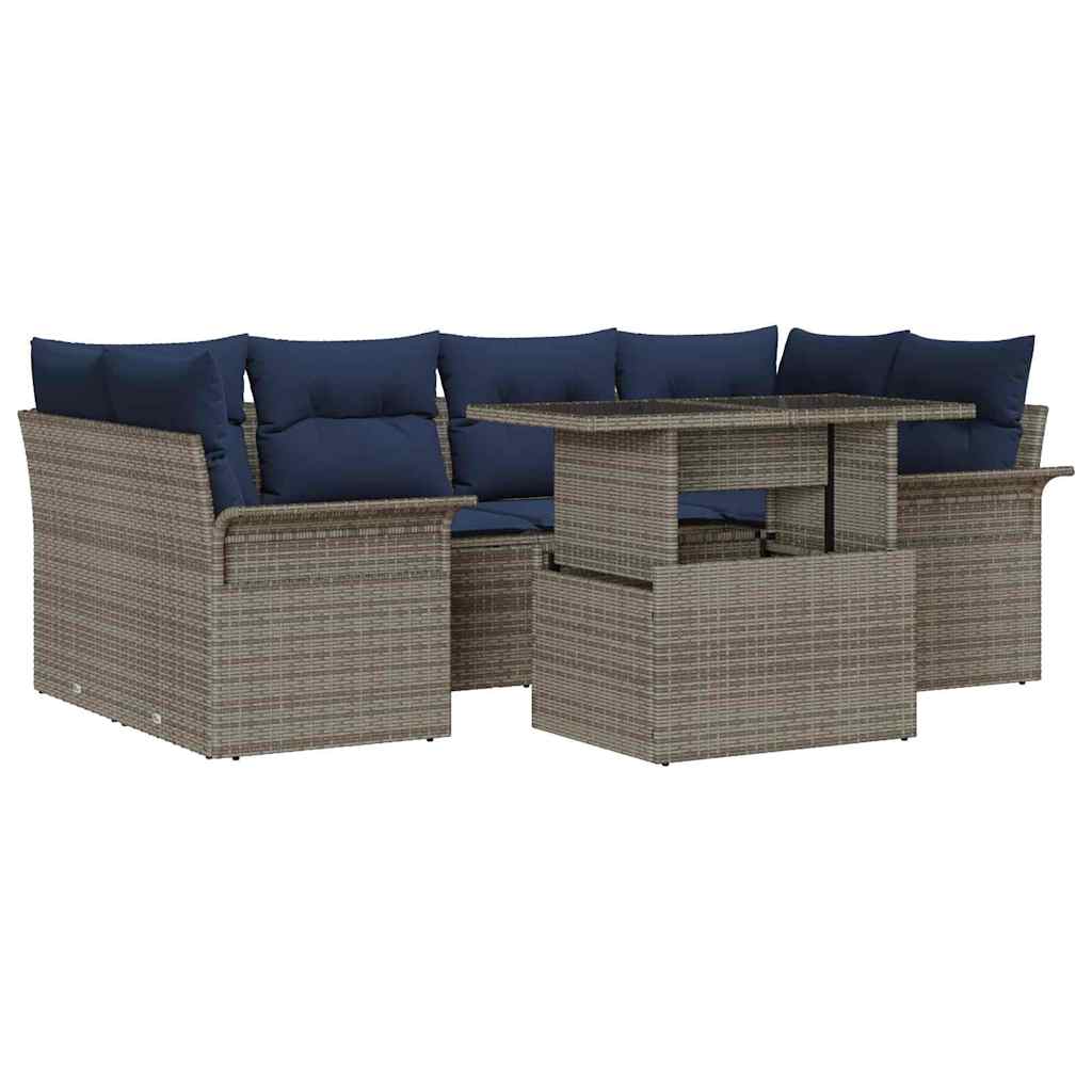 vidaXL Zestaw Sof na Ogród z poduszką 7 pcs Szary Rattan poli