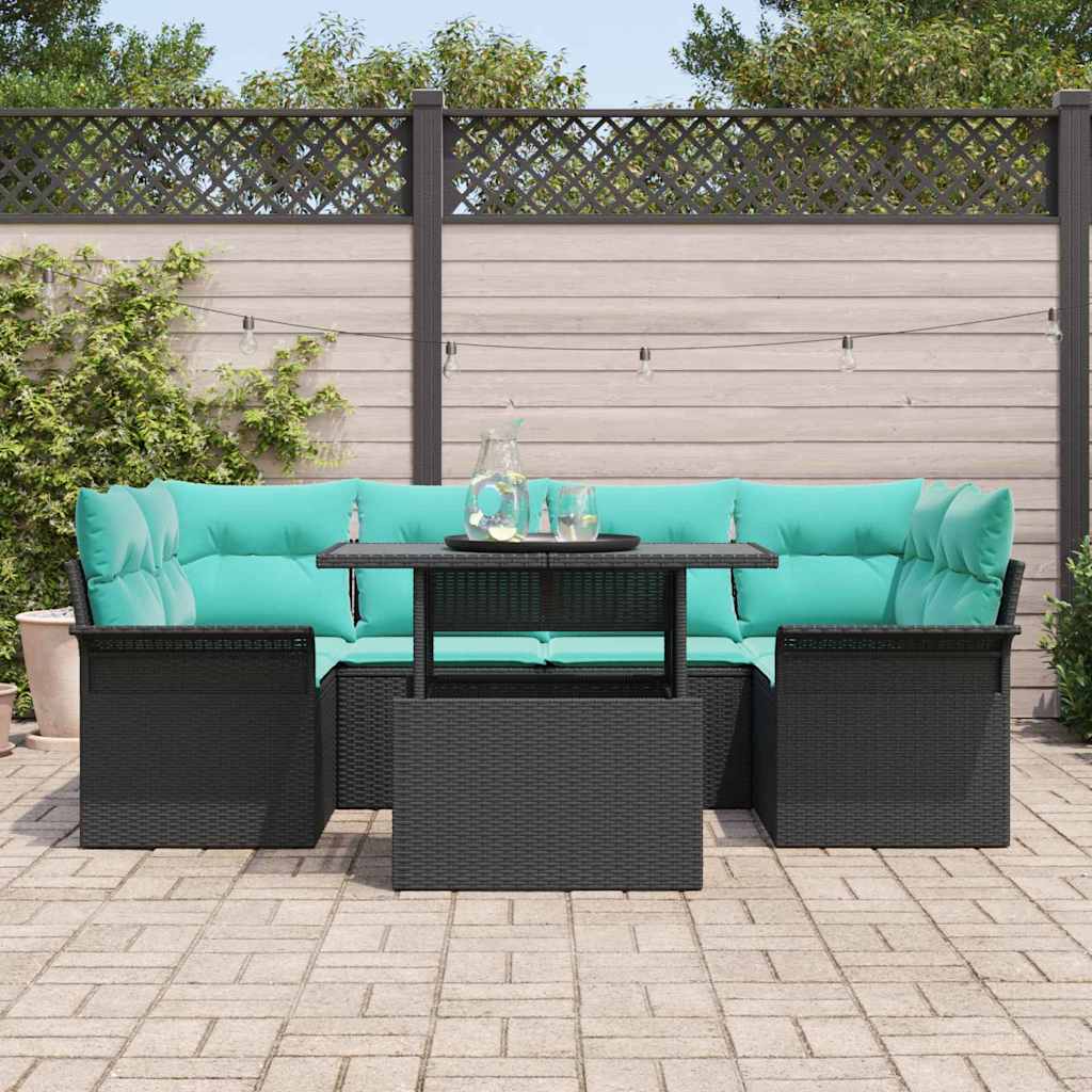 vidaXL Zestaw Sof na Ogród z poduszką 7 pcs Czarny Rattan poli