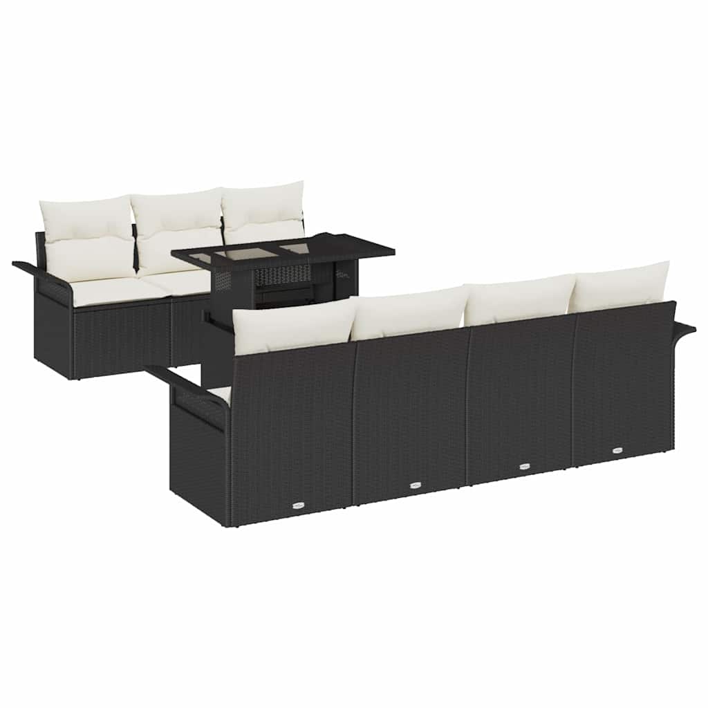 vidaXL Zestaw Sof na Ogród z poduszką 8 pcs Czarny Rattan poli