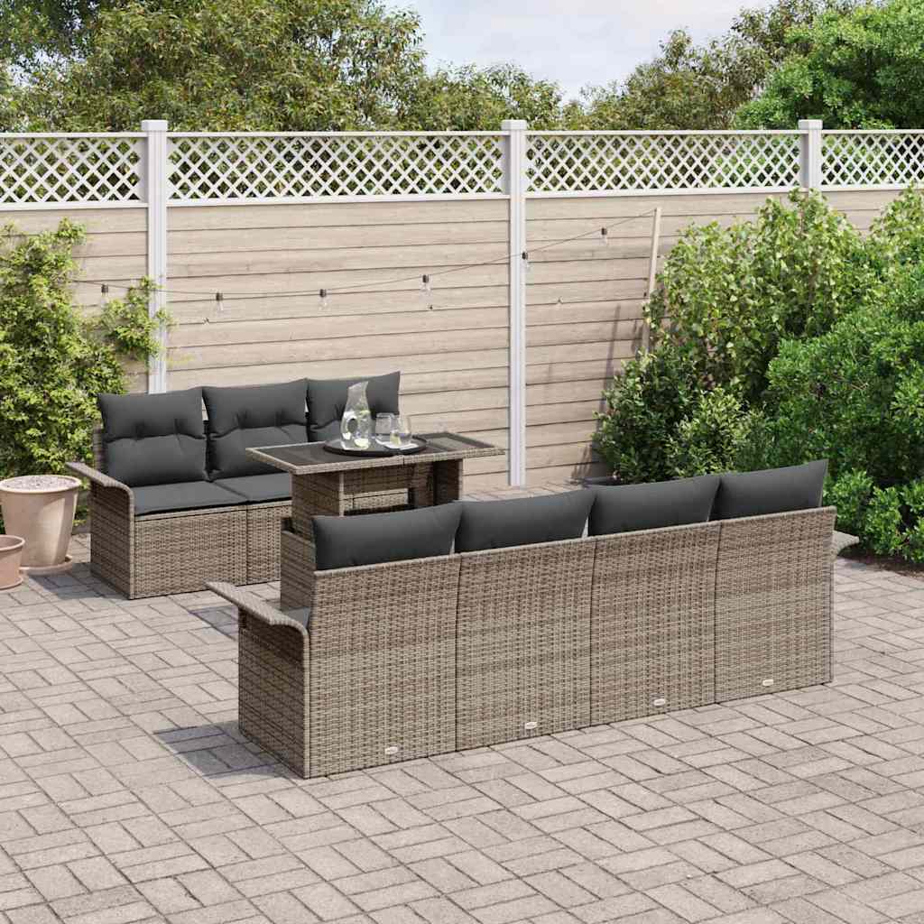 vidaXL Zestaw Sof na Ogród z poduszką 8 pcs Szary Rattan poli