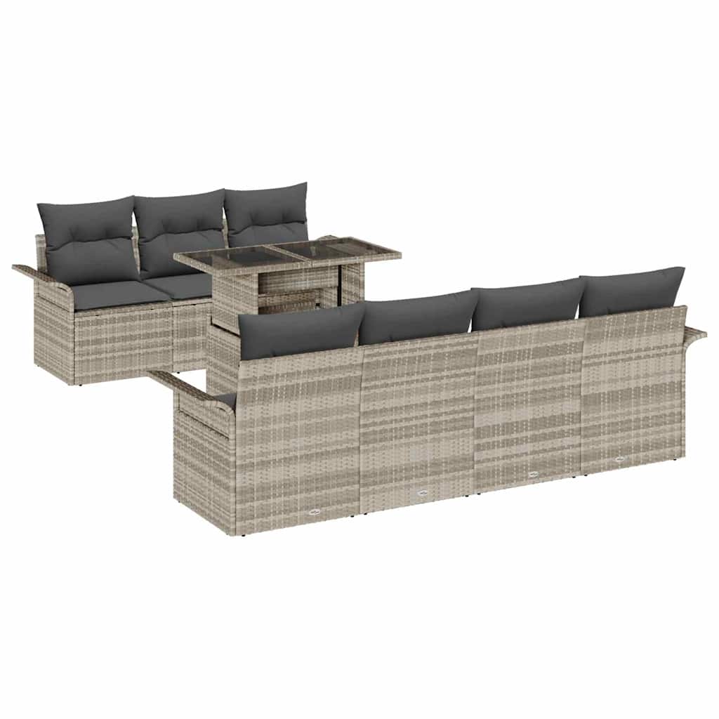vidaXL Zestaw Sof na Ogród z poduszką 8 pcs Jasnoszary Rattan poli