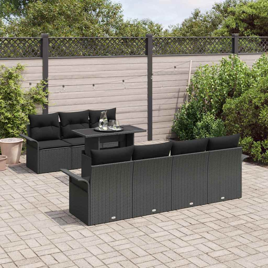 vidaXL Zestaw Sof na Ogród z poduszką 8 pcs Czarny Rattan poli