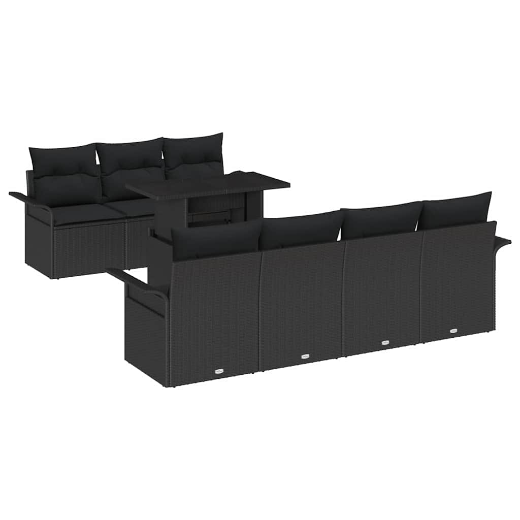 vidaXL Zestaw Sof na Ogród z poduszką 8 pcs Czarny Rattan poli