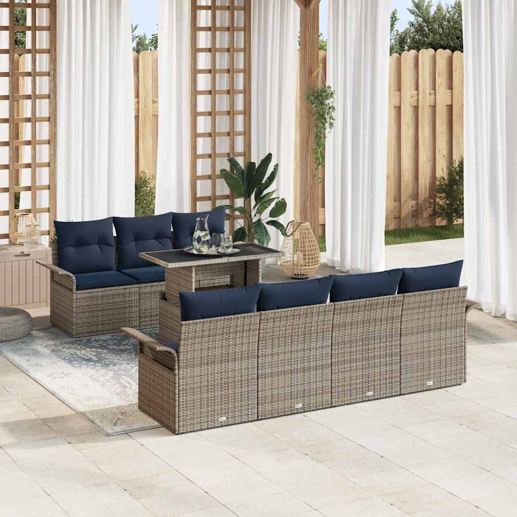 vidaXL Zestaw Sof na Ogród z poduszką 8 pcs Szary Rattan poli