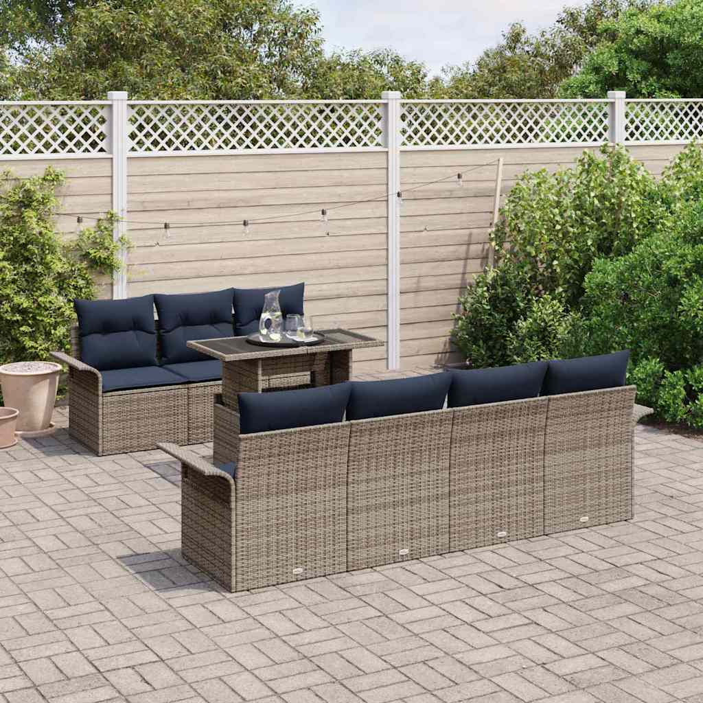 vidaXL Zestaw Sof na Ogród z poduszką 8 pcs Szary Rattan poli
