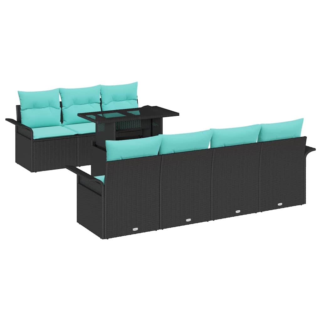 vidaXL Zestaw Sof na Ogród z poduszką 8 pcs Czarny Rattan poli