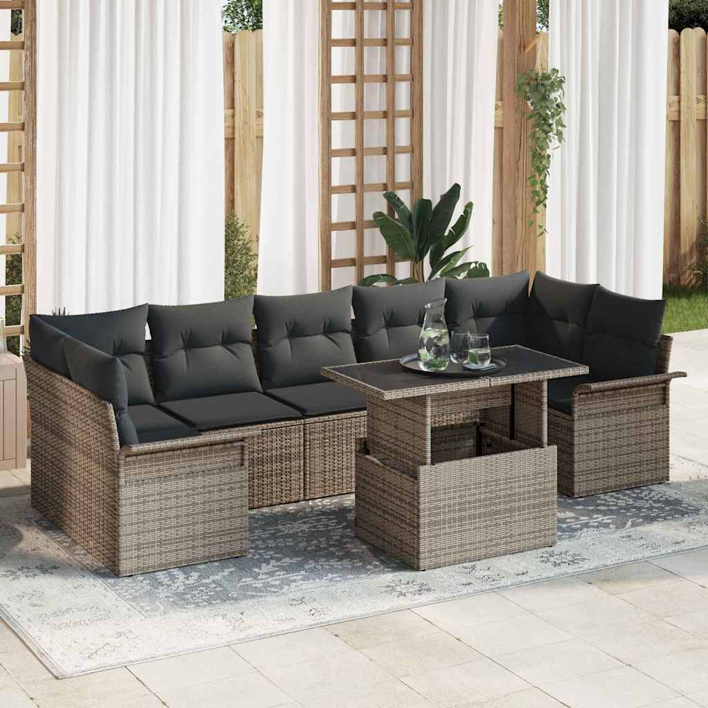 vidaXL Zestaw Sof na Ogród z poduszką 8 pcs Szary Polirattan