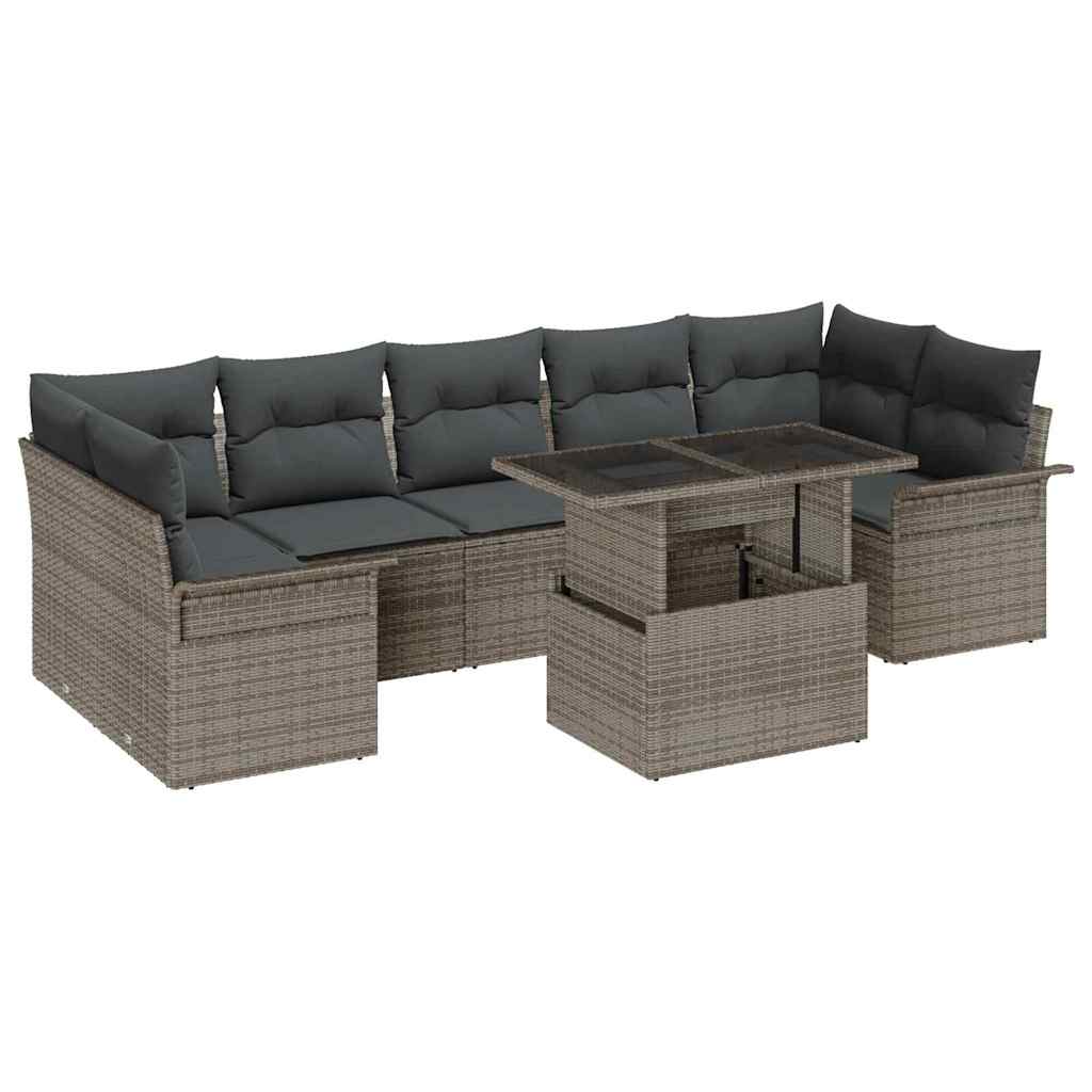 vidaXL Zestaw Sof na Ogród z poduszką 8 pcs Szary Polirattan