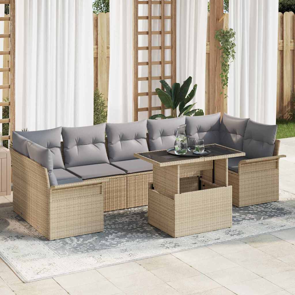 vidaXL Zestaw Sof na Ogród z poduszką 8 pcs Beżowy Polirattan