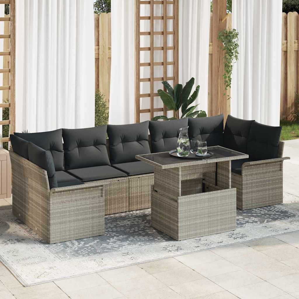vidaXL Zestaw Sof na Ogród z poduszką 8 pcs Jasnoszary Polirattan