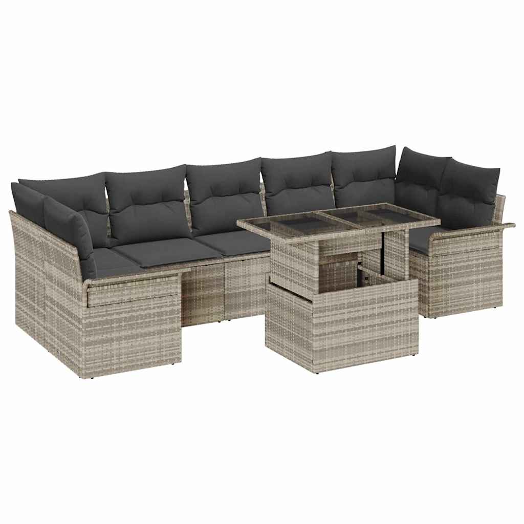 vidaXL Zestaw Sof na Ogród z poduszką 8 pcs Jasnoszary Polirattan