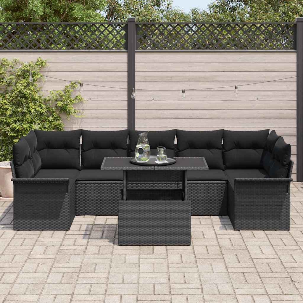 vidaXL Zestaw Sof na Ogród z poduszką 8 pcs Czarny Polirattan
