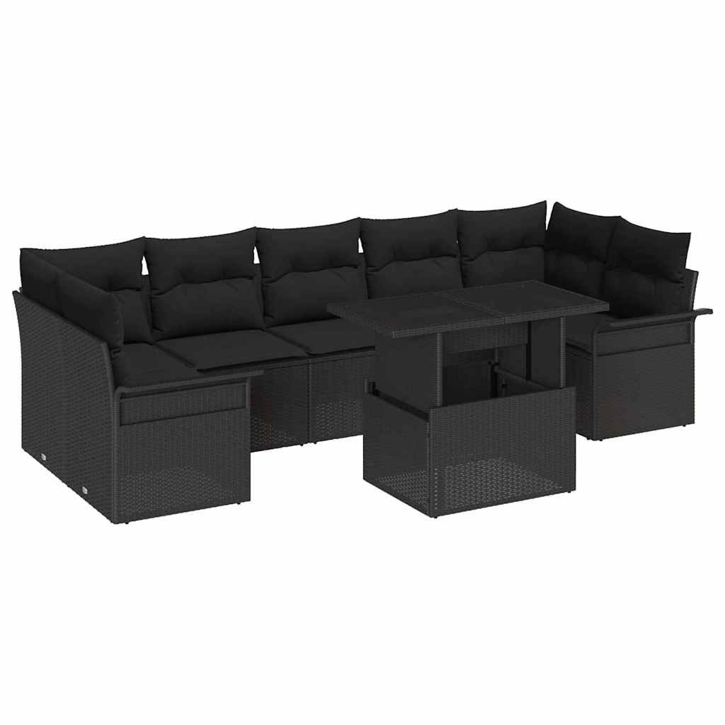 vidaXL Zestaw Sof na Ogród z poduszką 8 pcs Czarny Polirattan