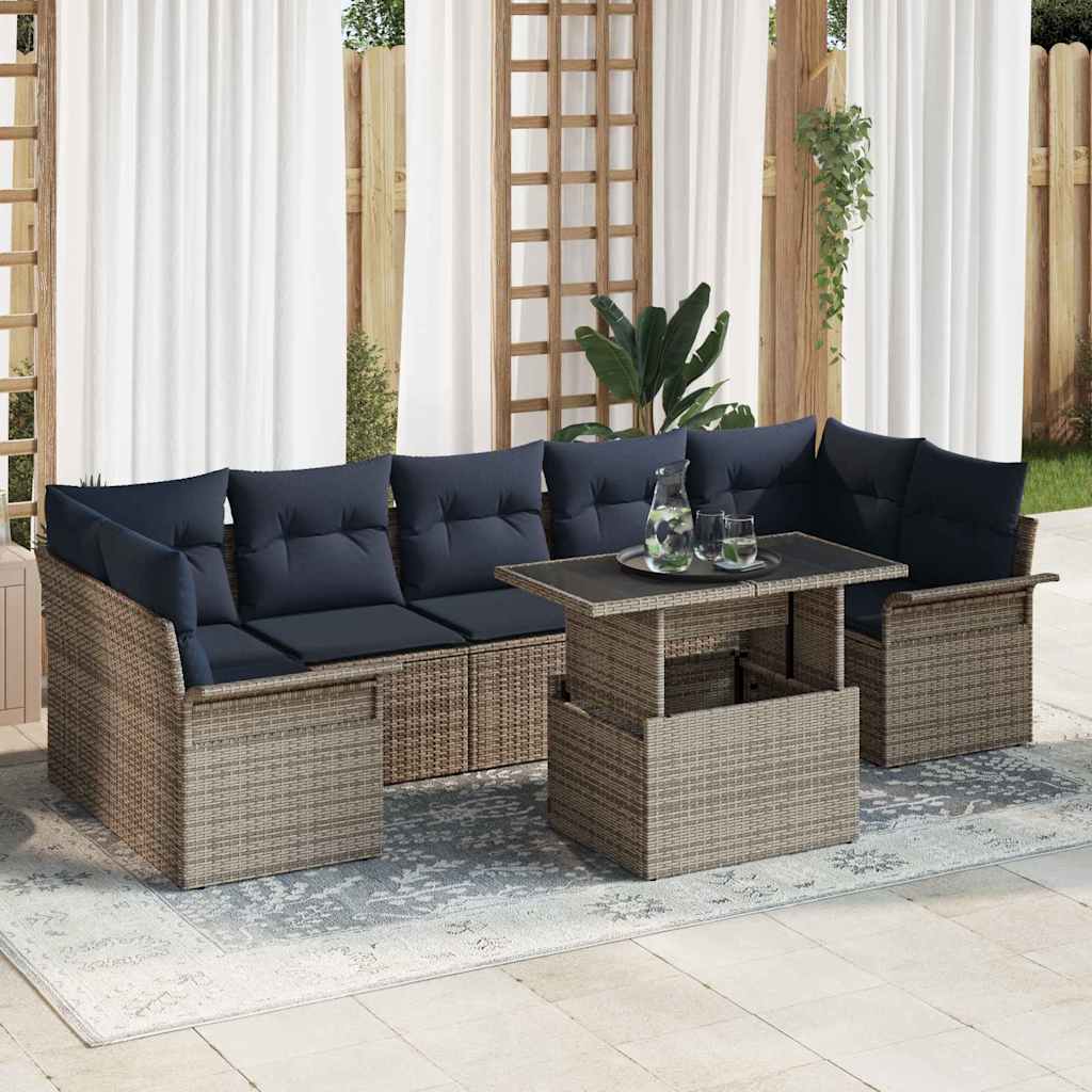 vidaXL Zestaw Sof na Ogród z poduszką 8 pcs Szary Rattan poli