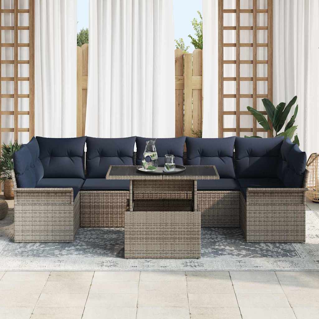 vidaXL Zestaw Sof na Ogród z poduszką 8 pcs Szary Rattan poli