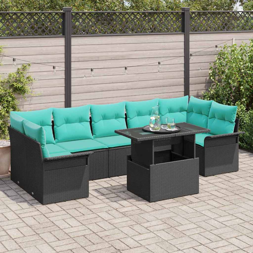 vidaXL Zestaw Sof na Ogród z poduszką 8 pcs Czarny Rattan poli