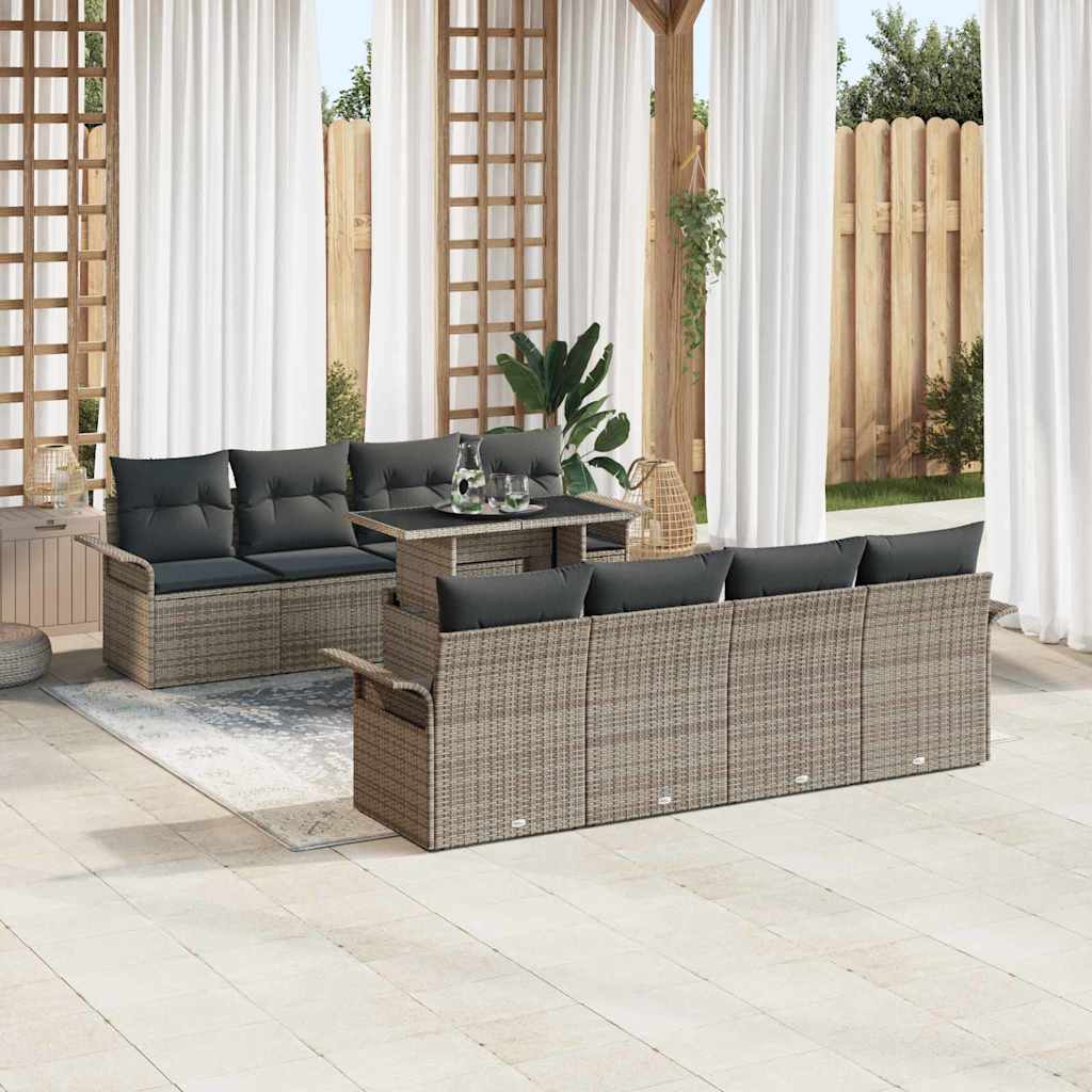 vidaXL Zestaw Sof na Ogród z poduszką 9 pcs Szary Rattan poli