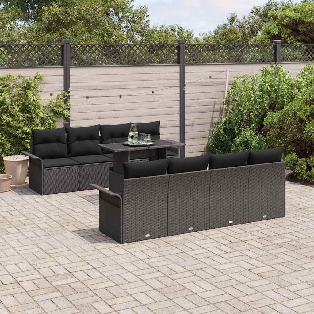 vidaXL Zestaw Sof na Ogród z poduszką 9 pcs Czarny Rattan poli