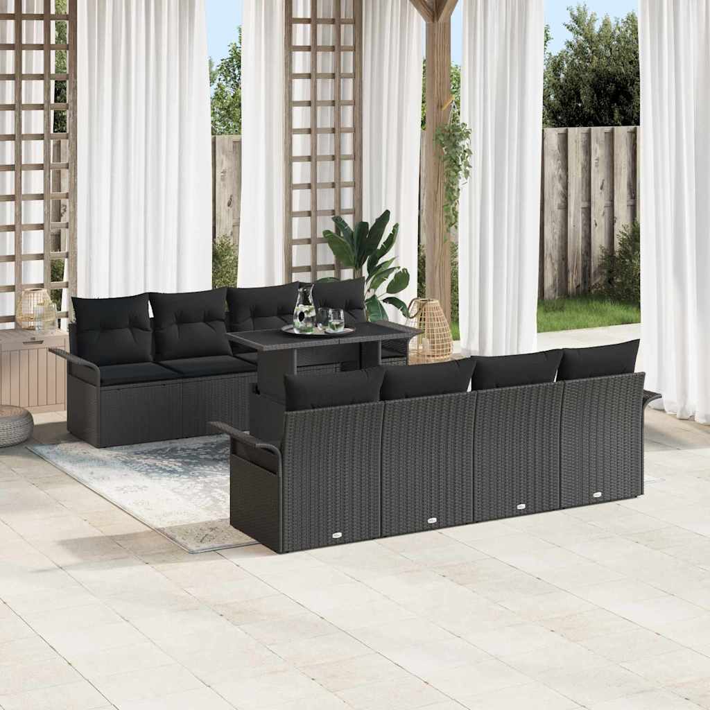 vidaXL Zestaw Sof na Ogród z poduszką 9 pcs Czarny Rattan poli