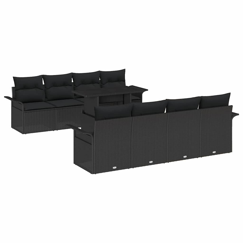 vidaXL Zestaw Sof na Ogród z poduszką 9 pcs Czarny Rattan poli