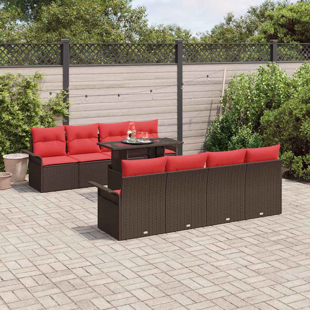 vidaXL Zestaw Sof na Ogród z poduszką 9 pcs Brązowy Rattan poli