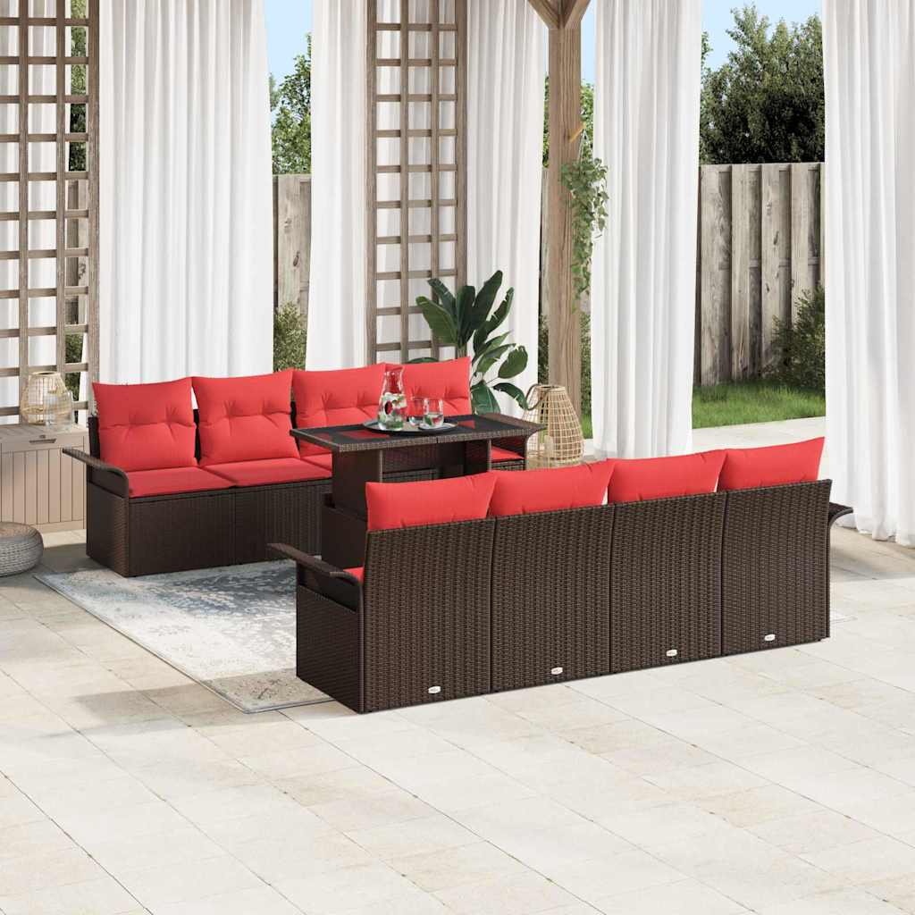 vidaXL Zestaw Sof na Ogród z poduszką 9 pcs Brązowy Rattan poli
