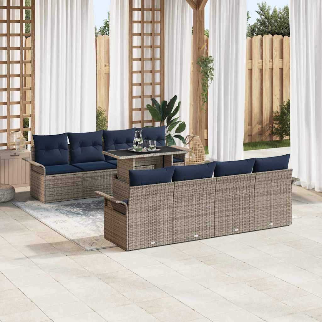 vidaXL Zestaw Sof na Ogród z poduszką 9 pcs Szary Rattan poli