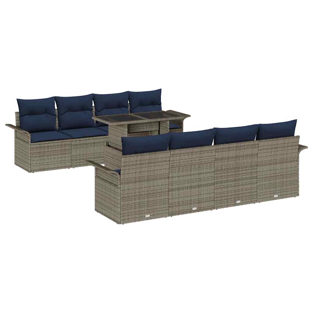 vidaXL Zestaw Sof na Ogród z poduszką 9 pcs Szary Rattan poli