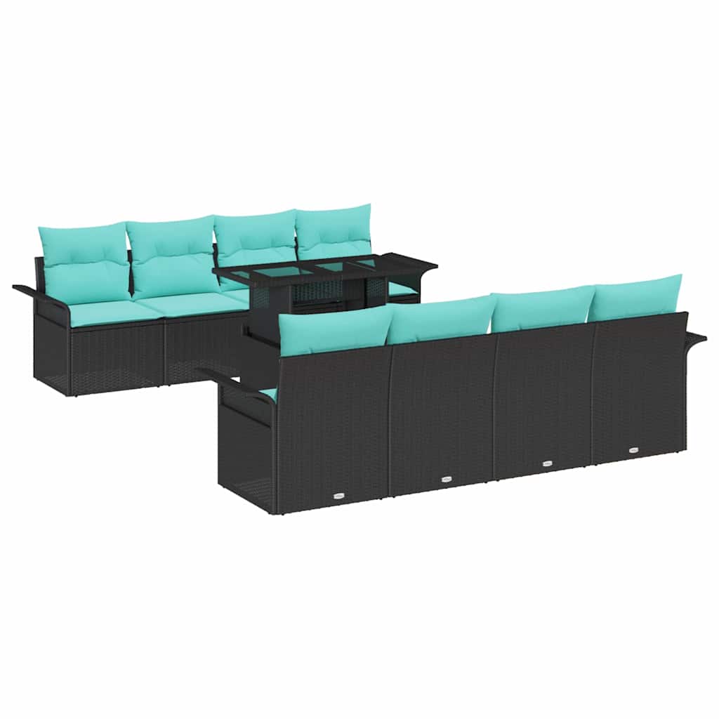 vidaXL Zestaw Sof na Ogród z poduszką 9 pcs Czarny Rattan poli