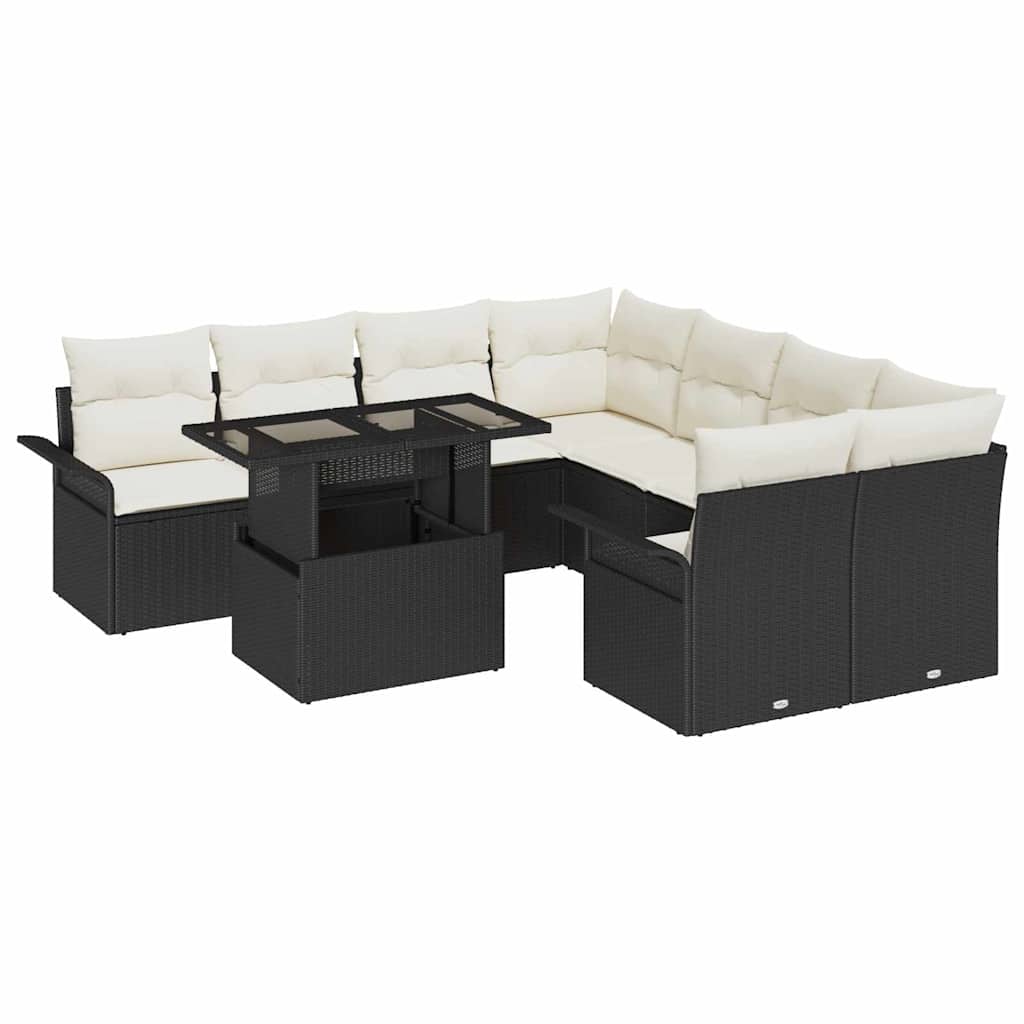 vidaXL Zestaw Sof na Ogród z poduszką 9 pcs Czarny Rattan poli