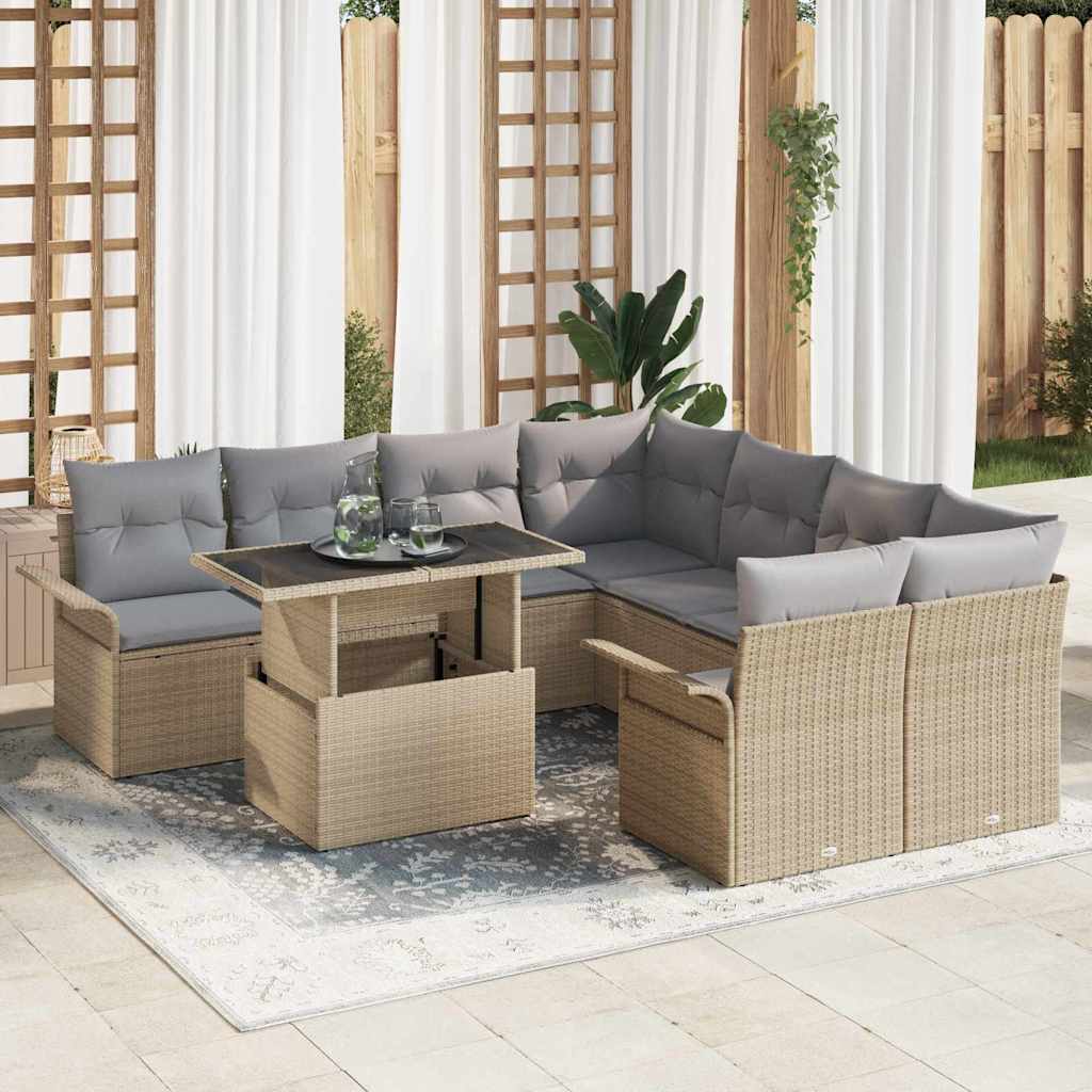 vidaXL Zestaw Sof na Ogród z poduszką 9 pcs Beżowy Rattan poli
