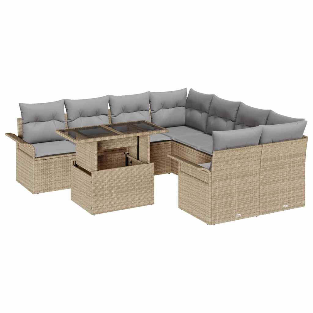 vidaXL Zestaw Sof na Ogród z poduszką 9 pcs Beżowy Rattan poli