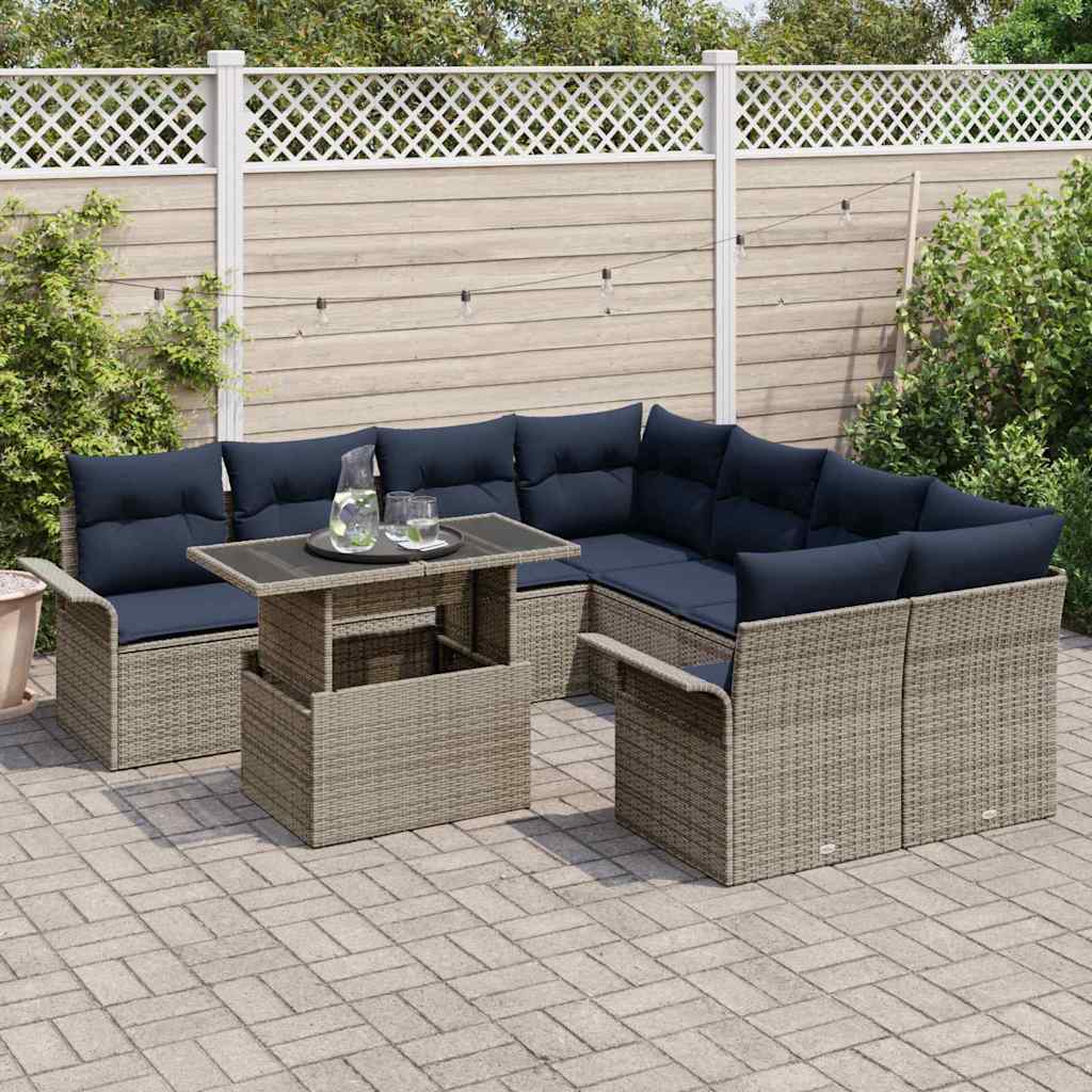 vidaXL Zestaw Sof na Ogród z poduszką 9 pcs Szary Rattan poli