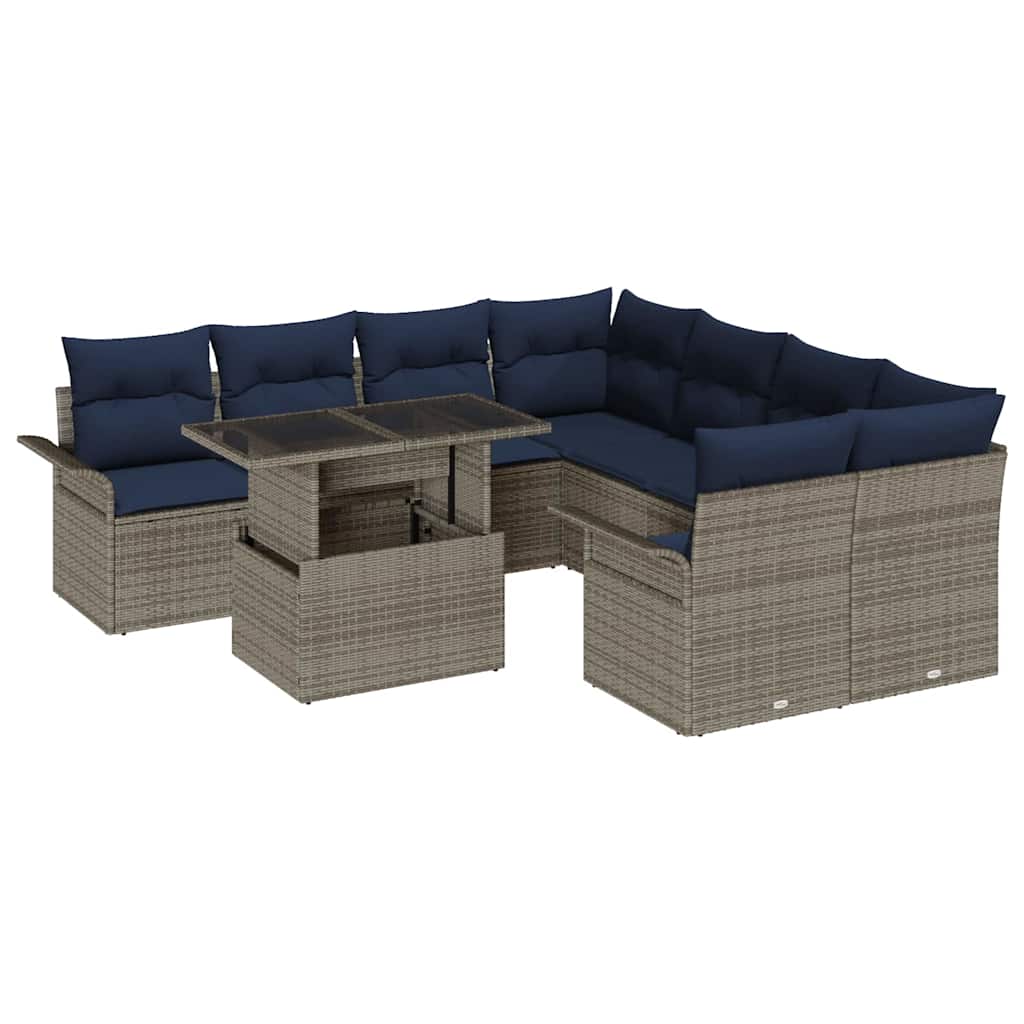 vidaXL Zestaw Sof na Ogród z poduszką 9 pcs Szary Rattan poli