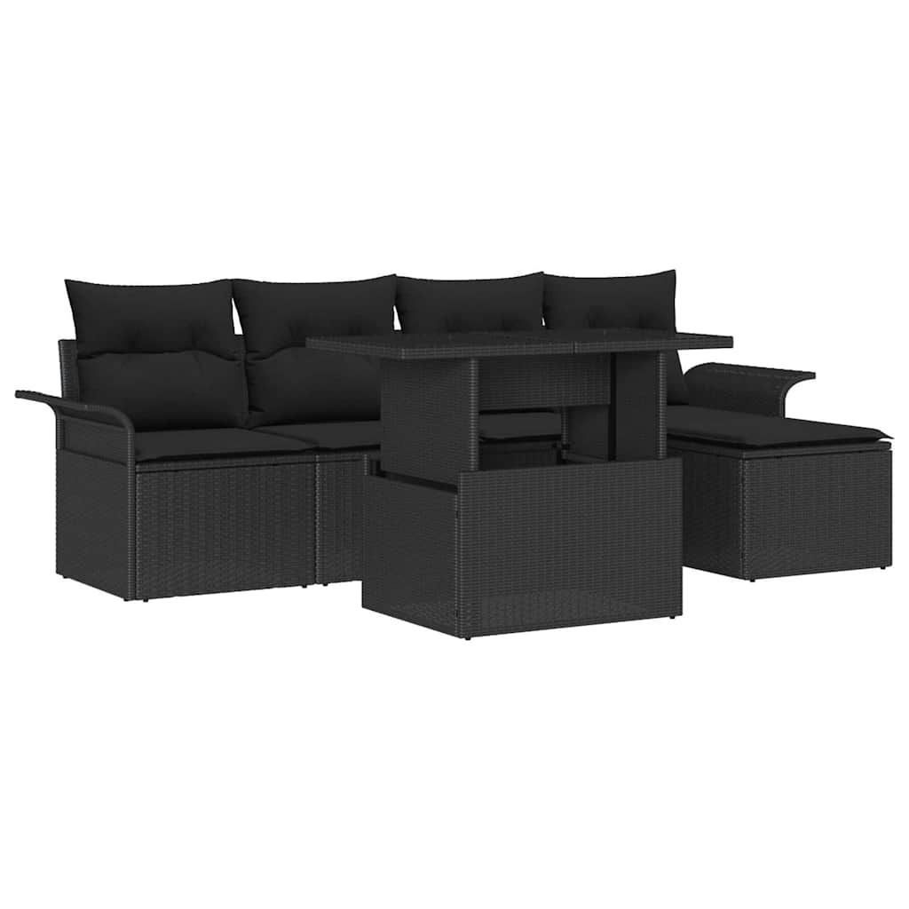 vidaXL Zestaw Sof na Ogród z poduszką 6 pcs Czarny Polirattan
