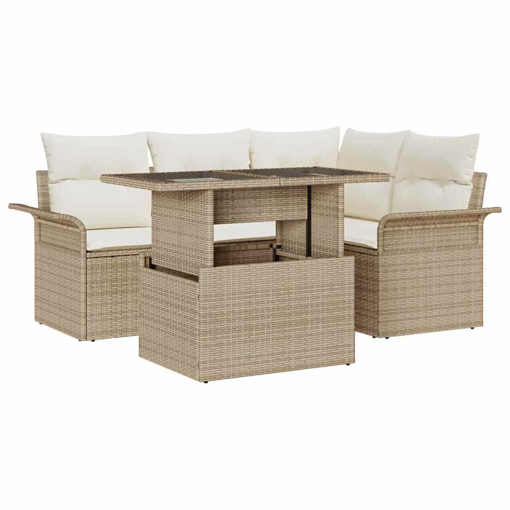 vidaXL Zestaw Sof na Ogród z poduszką 5 pcs Beżowy Rattan poli