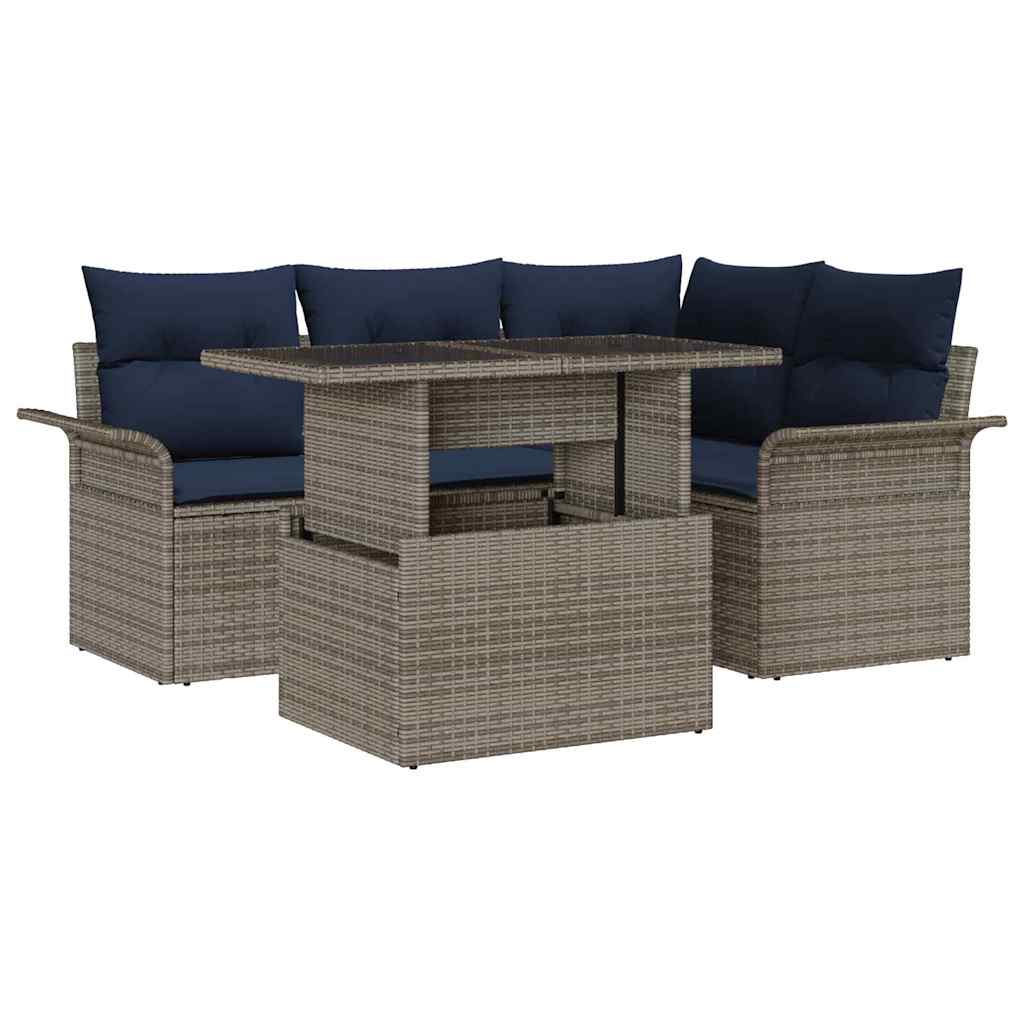 vidaXL Zestaw Sof na Ogród z poduszką 5 pcs Szary Rattan poli